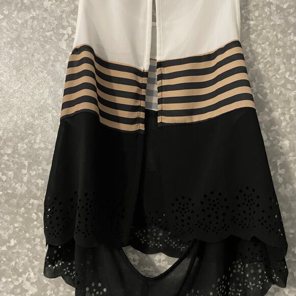 Hyfve Black & White Color Block Back Cutout Tank Top - Size Small - Brown Stripe - Picture 6 of 7